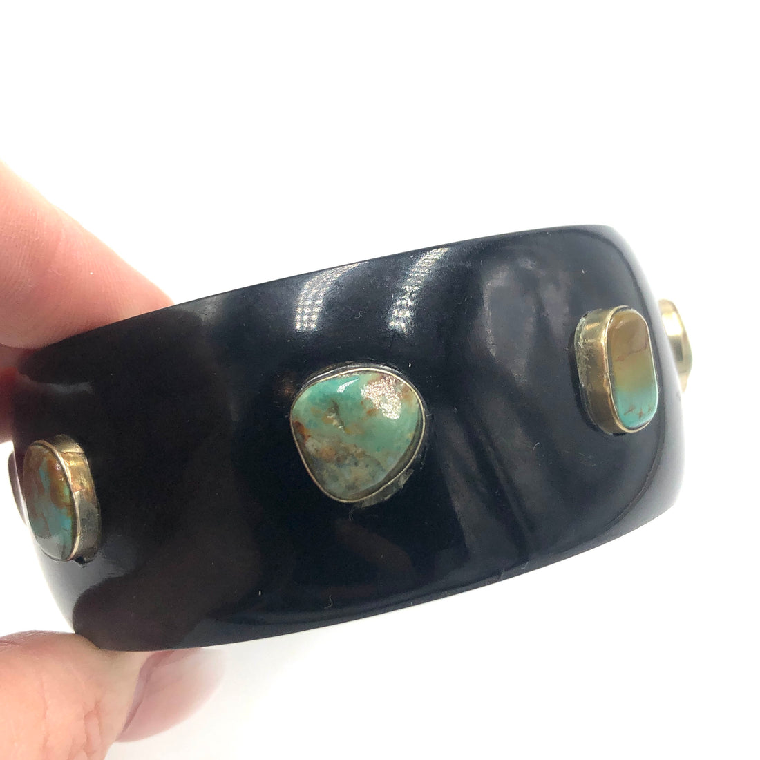 Black &amp; Turquoise Resin Bangle Bracelet - Midi - 8.25&quot;