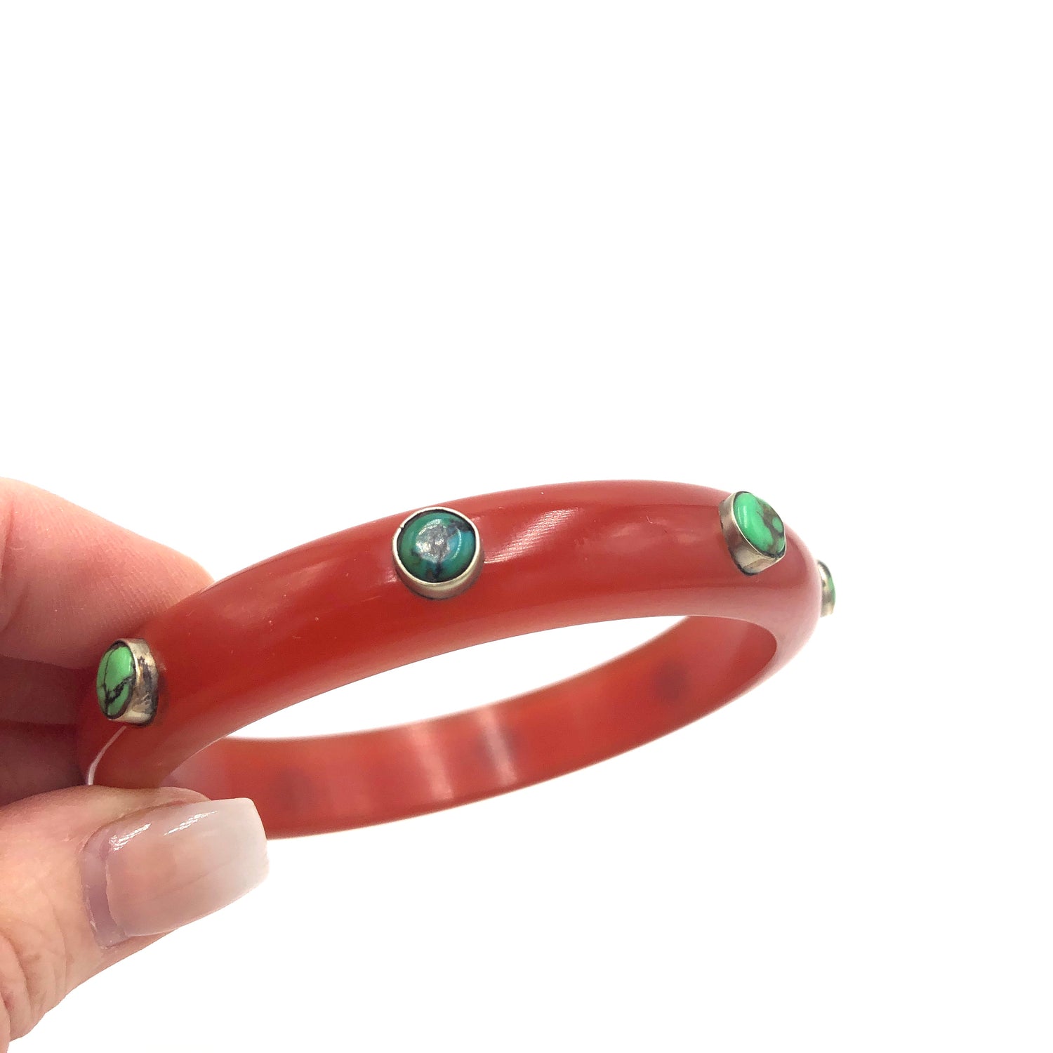 Tomato &amp; Turquoise Resin Bangle Bracelet - Mod - 8&quot;