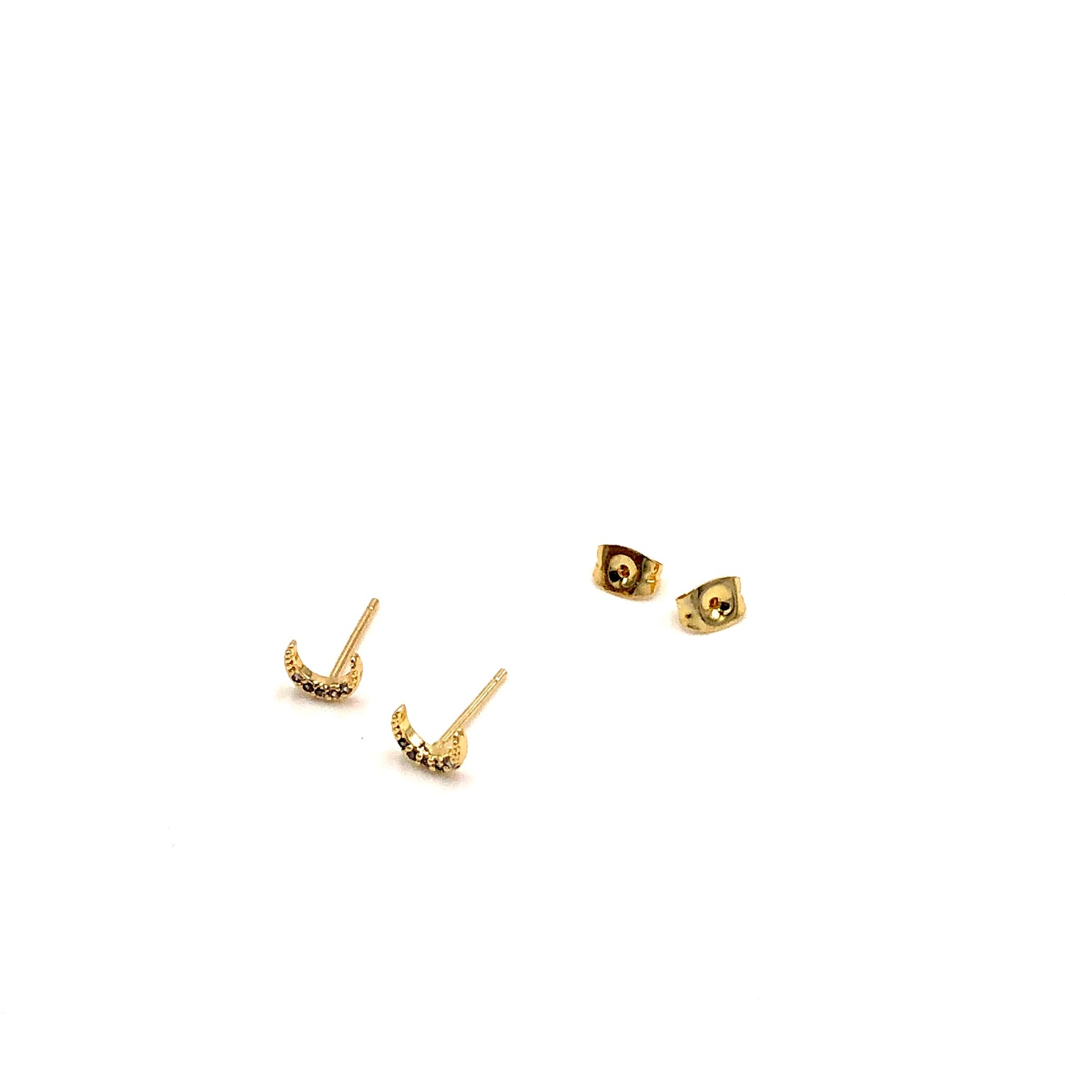 Tiny Sparkled Crescent Stud Earrings