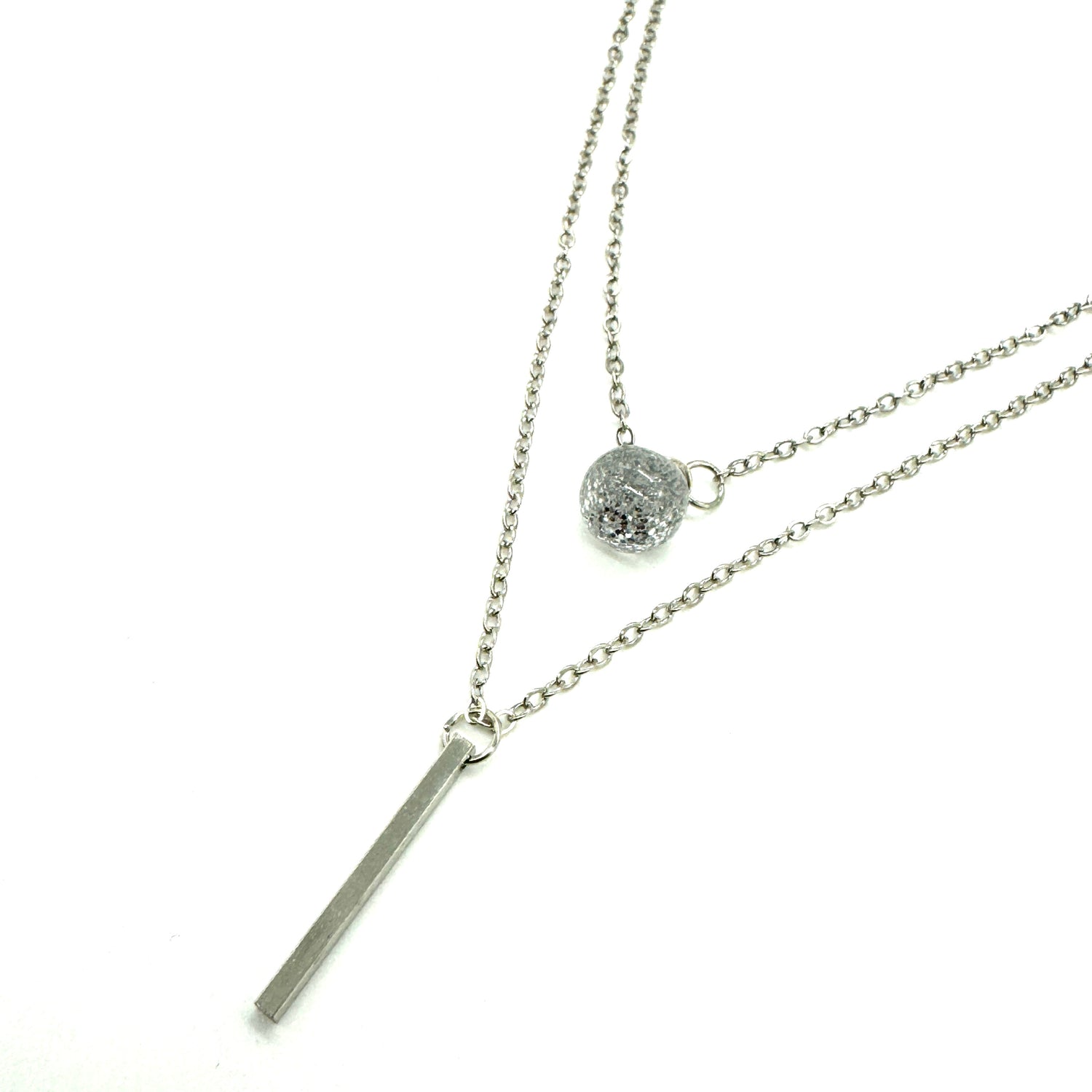 Glitter Duo Necklace in Silver - Double Strand Layering Necklace