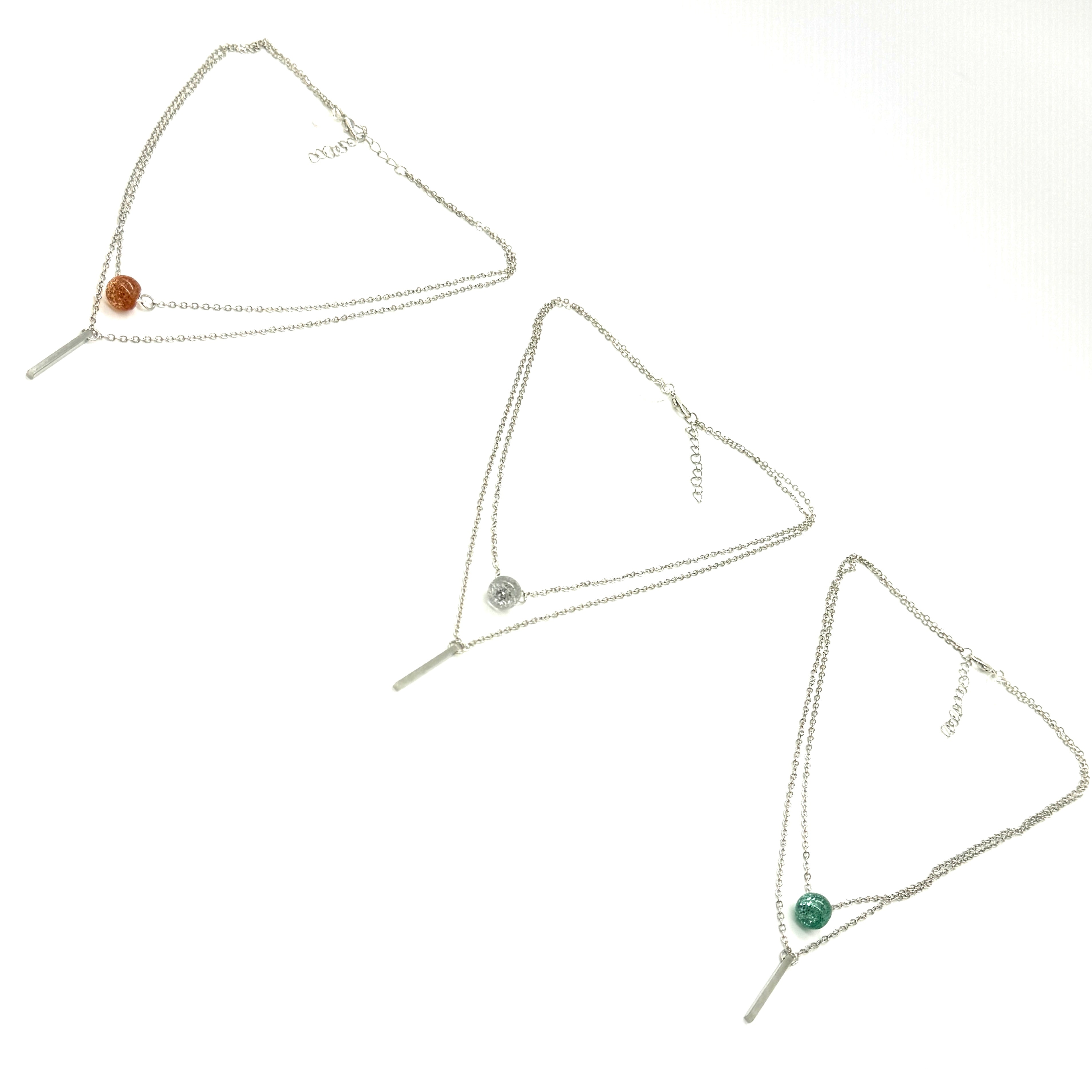 Glitter Duo Necklace in Silver - Double Strand Layering Necklace