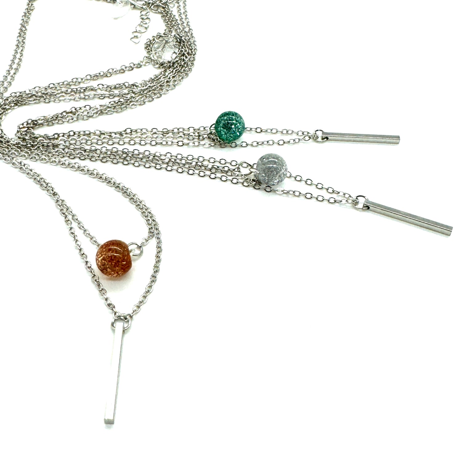 Glitter Duo Necklace in Silver - Double Strand Layering Necklace