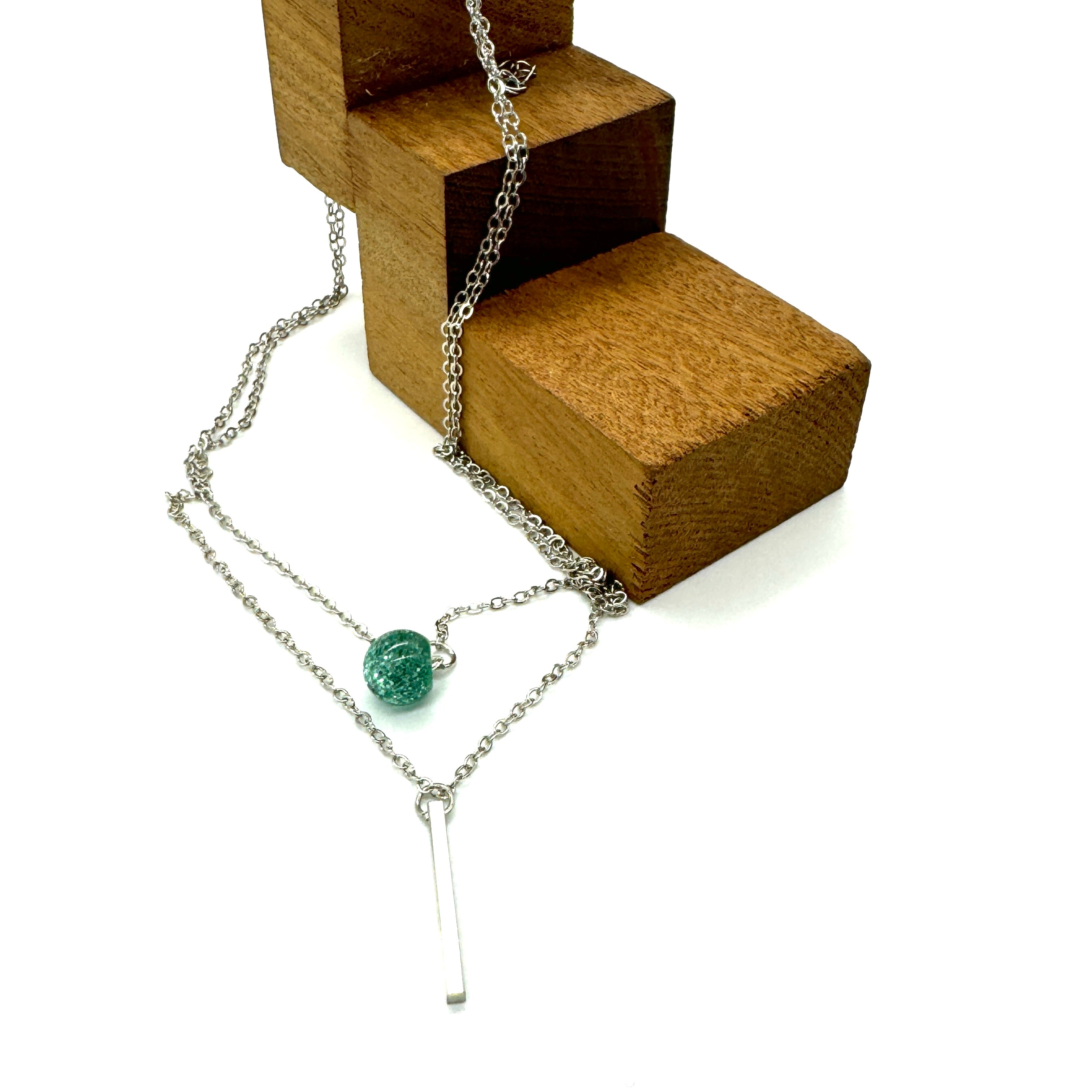 Glitter Duo Necklace in Silver - Double Strand Layering Necklace