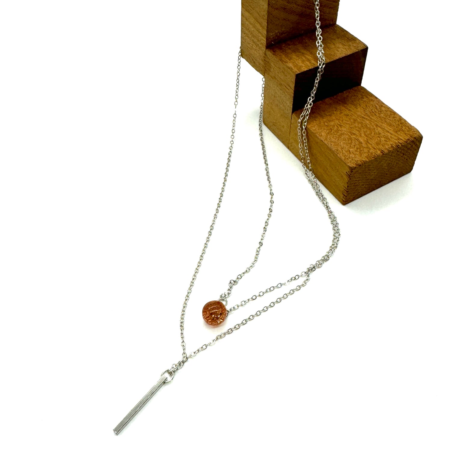 Glitter Duo Necklace in Silver - Double Strand Layering Necklace