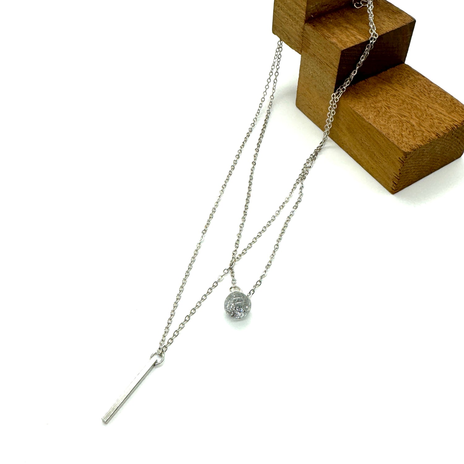 Glitter Duo Necklace in Silver - Double Strand Layering Necklace