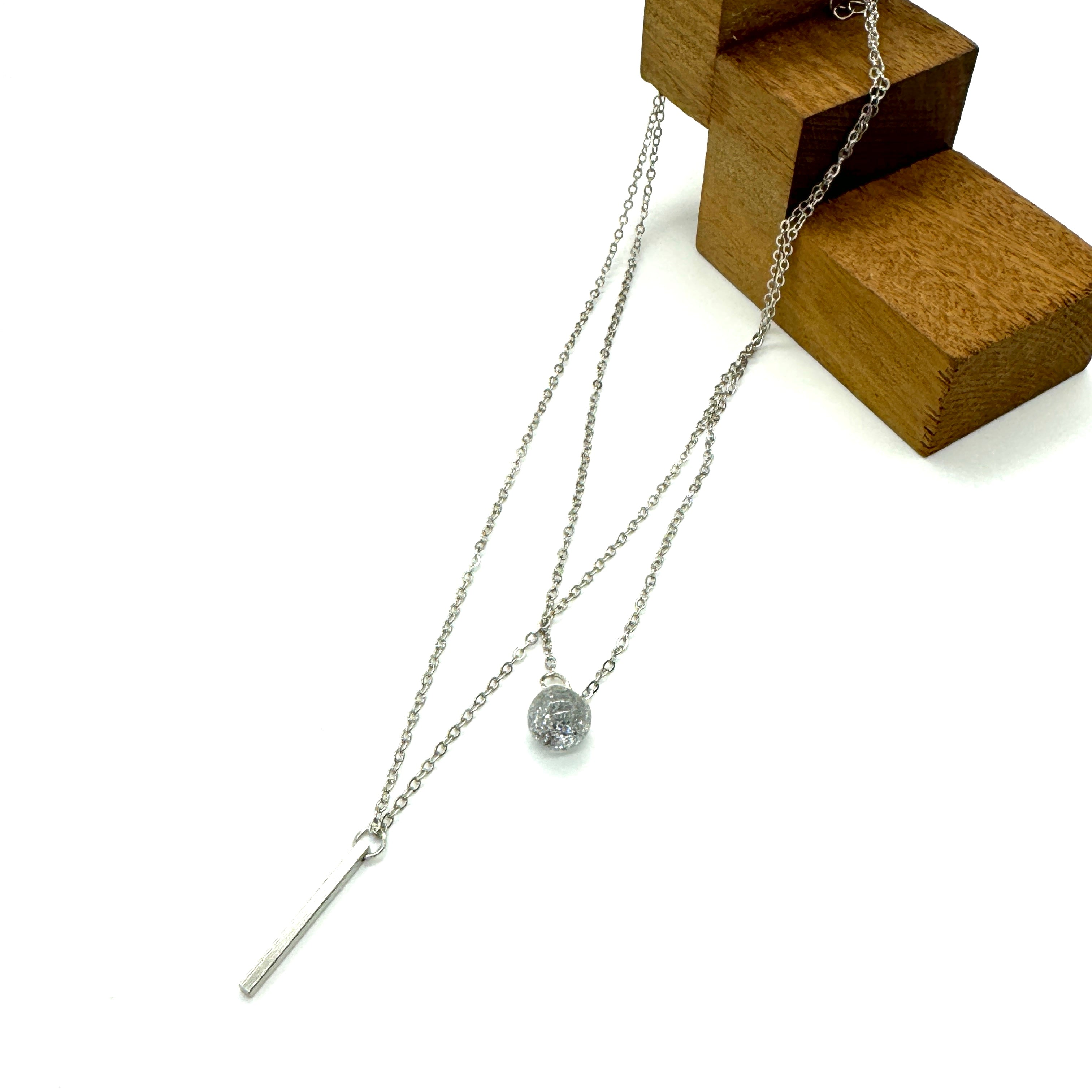 Glitter Duo Necklace in Silver - Double Strand Layering Necklace