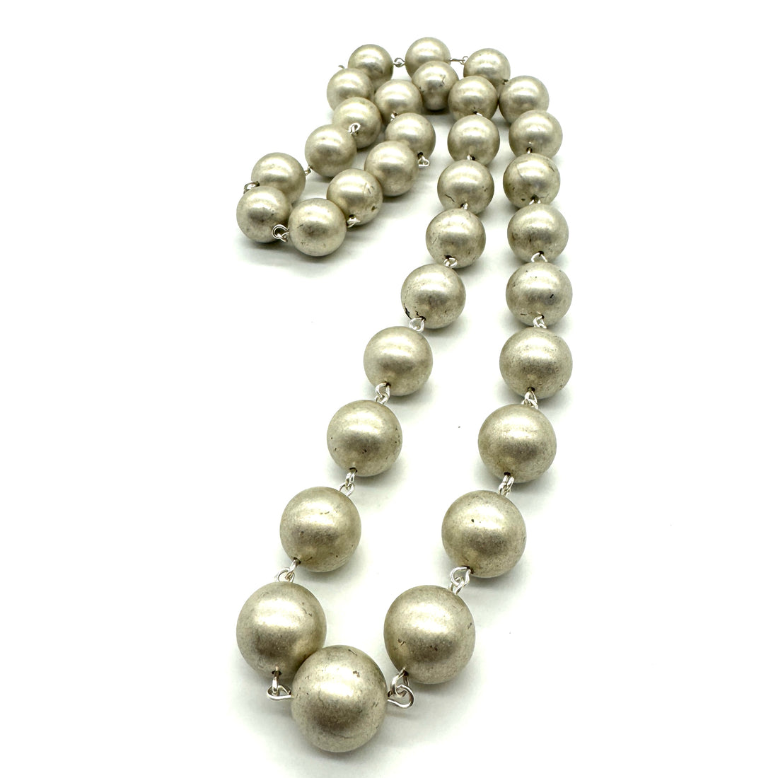 Matte &amp; Shabby Silver Chunk Bead Necklace