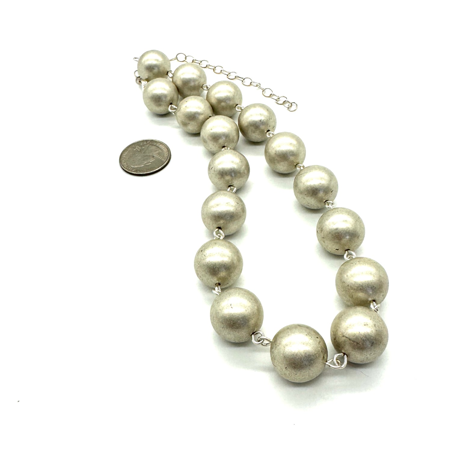 Matte &amp; Shabby Silver Chunk Bead Necklace