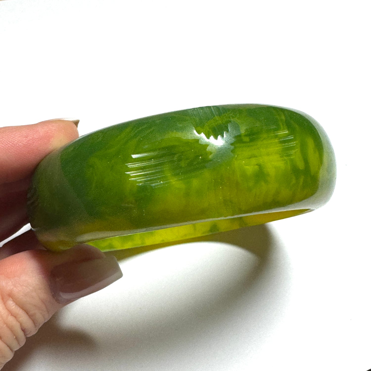 Papaya &amp; Chartreuse Cross Hatched Resin Bangle Bracelet – Mini