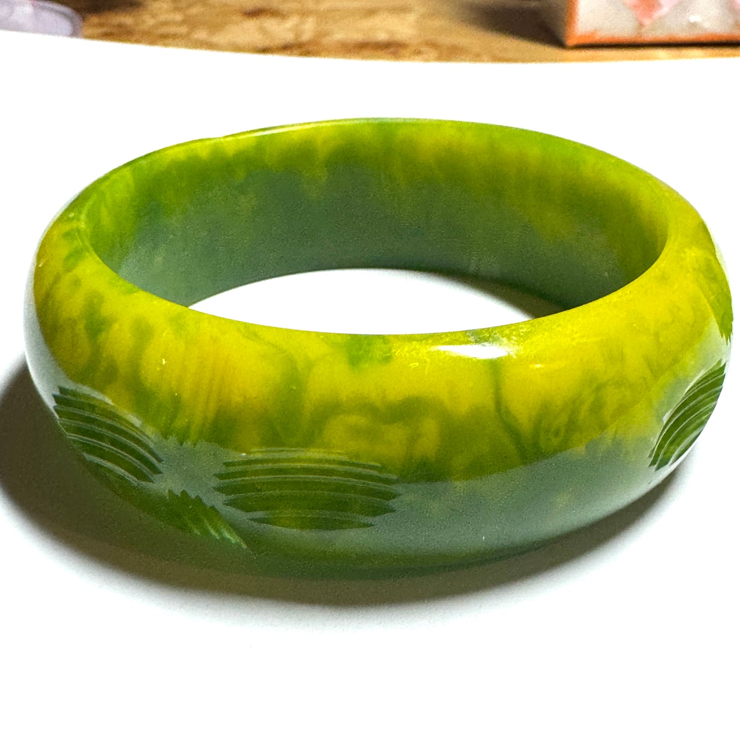 Papaya &amp; Chartreuse Cross Hatched Resin Bangle Bracelet – Mini