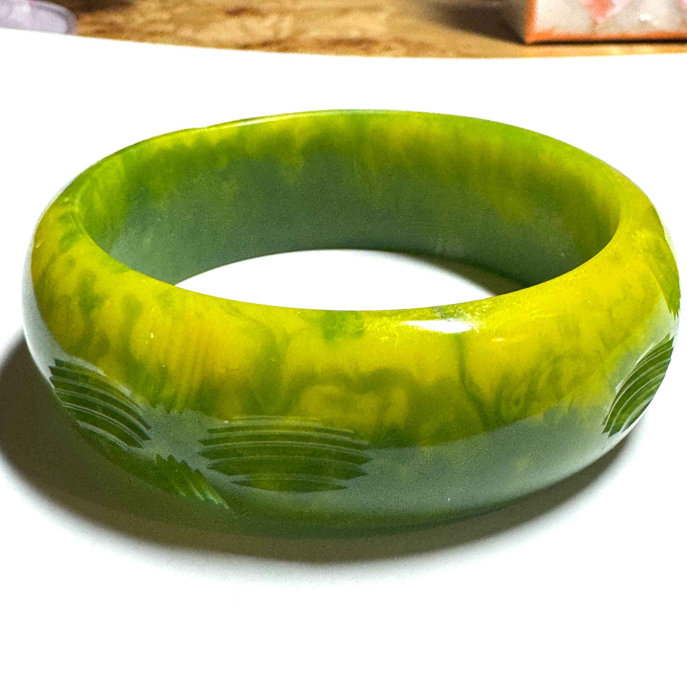 Papaya &amp; Chartreuse Cross Hatched Resin Bangle Bracelet – Mini