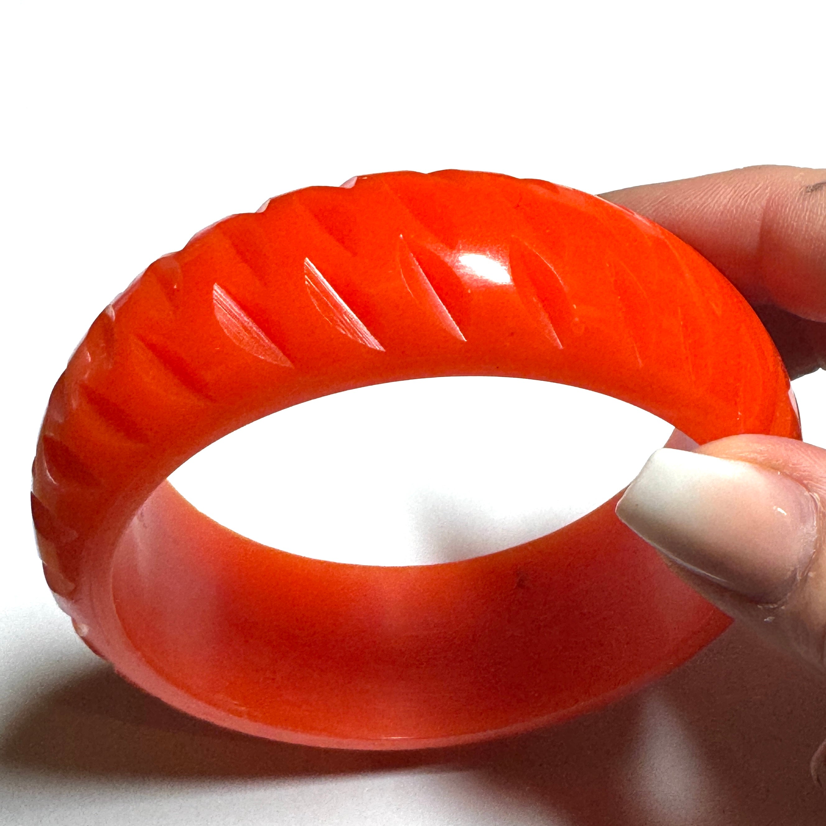 Bright Orange Carved Resin Bangle Bracelet – Mini
