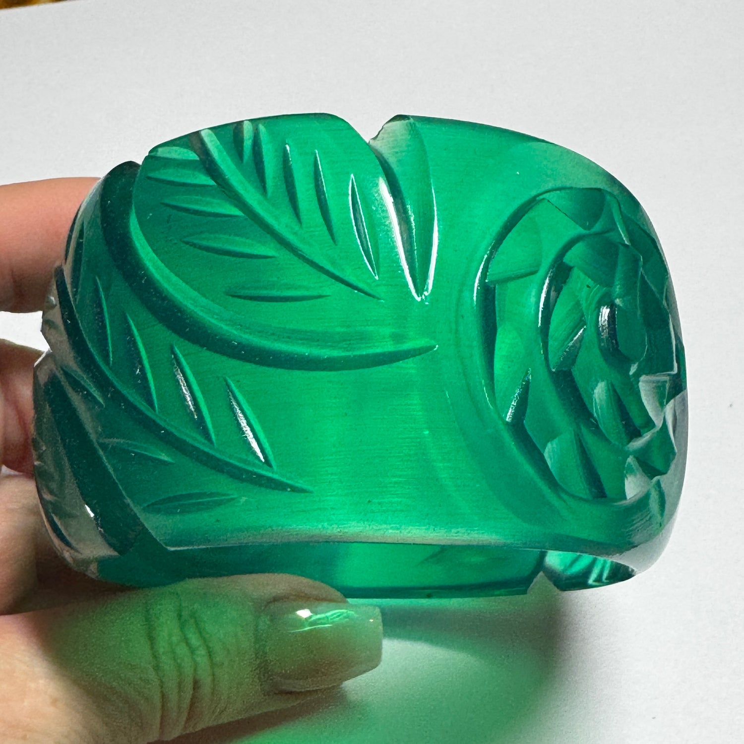 Petrol Green Carved Resin Bangle Bracelet - Wide