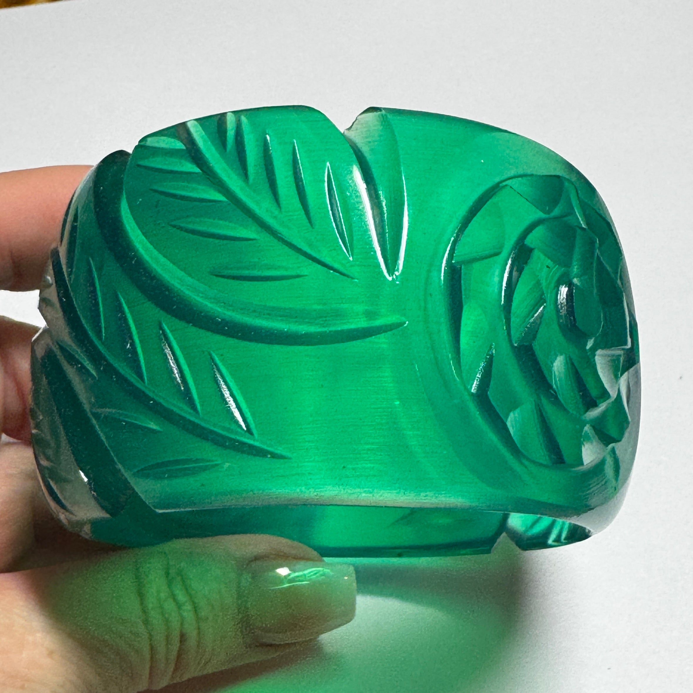 Petrol Green Carved Resin Bangle Bracelet - Wide