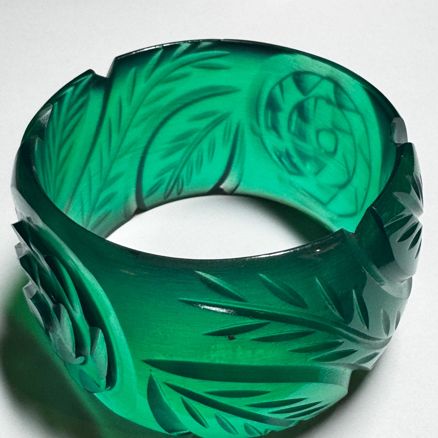 Petrol Green Carved Resin Bangle Bracelet - Wide