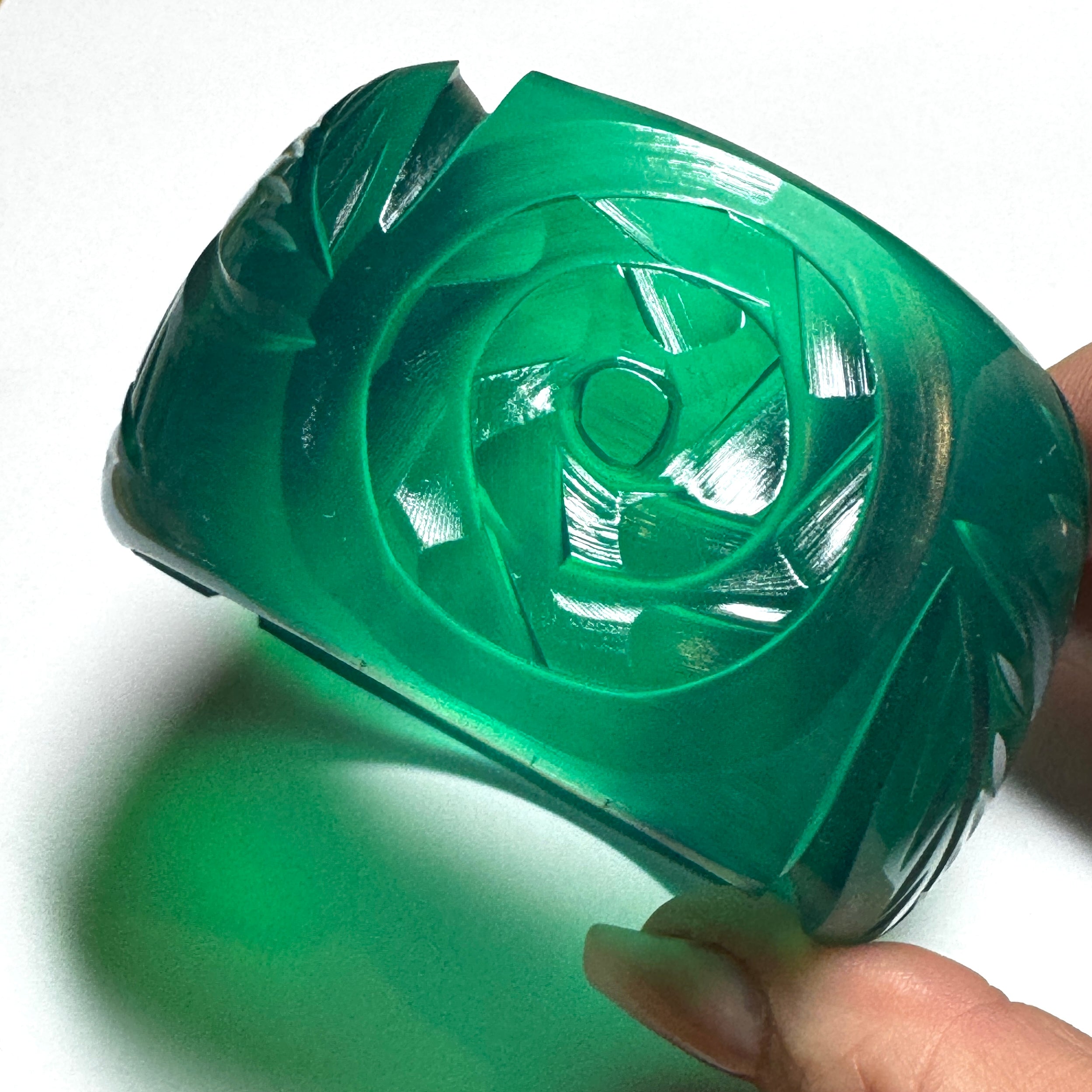 Petrol Green Carved Resin Bangle Bracelet - Wide