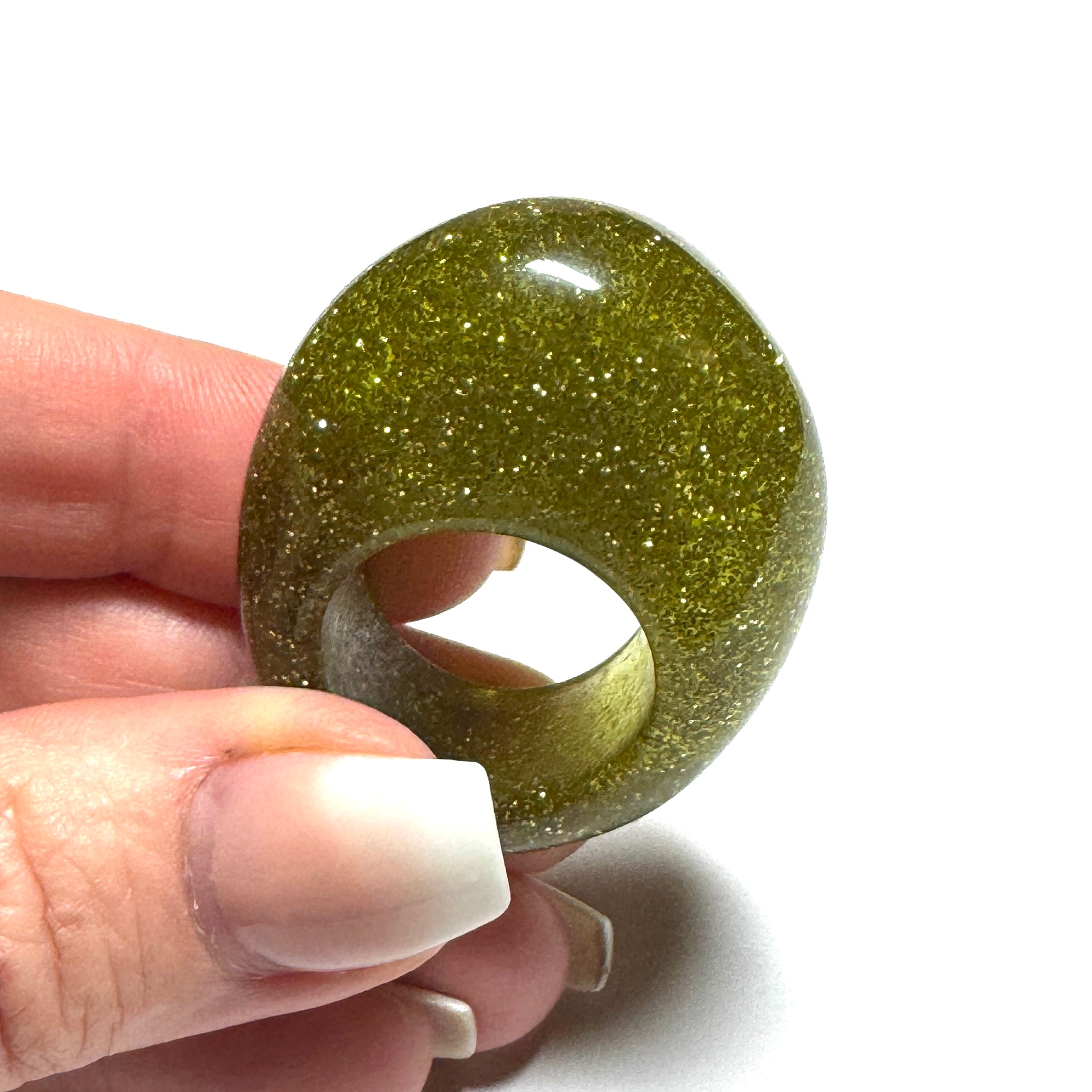 Forma Resin Ring – Olive Glitter