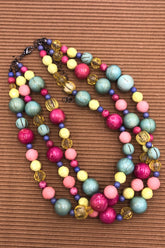 vibrant colorful 3 strand necklace