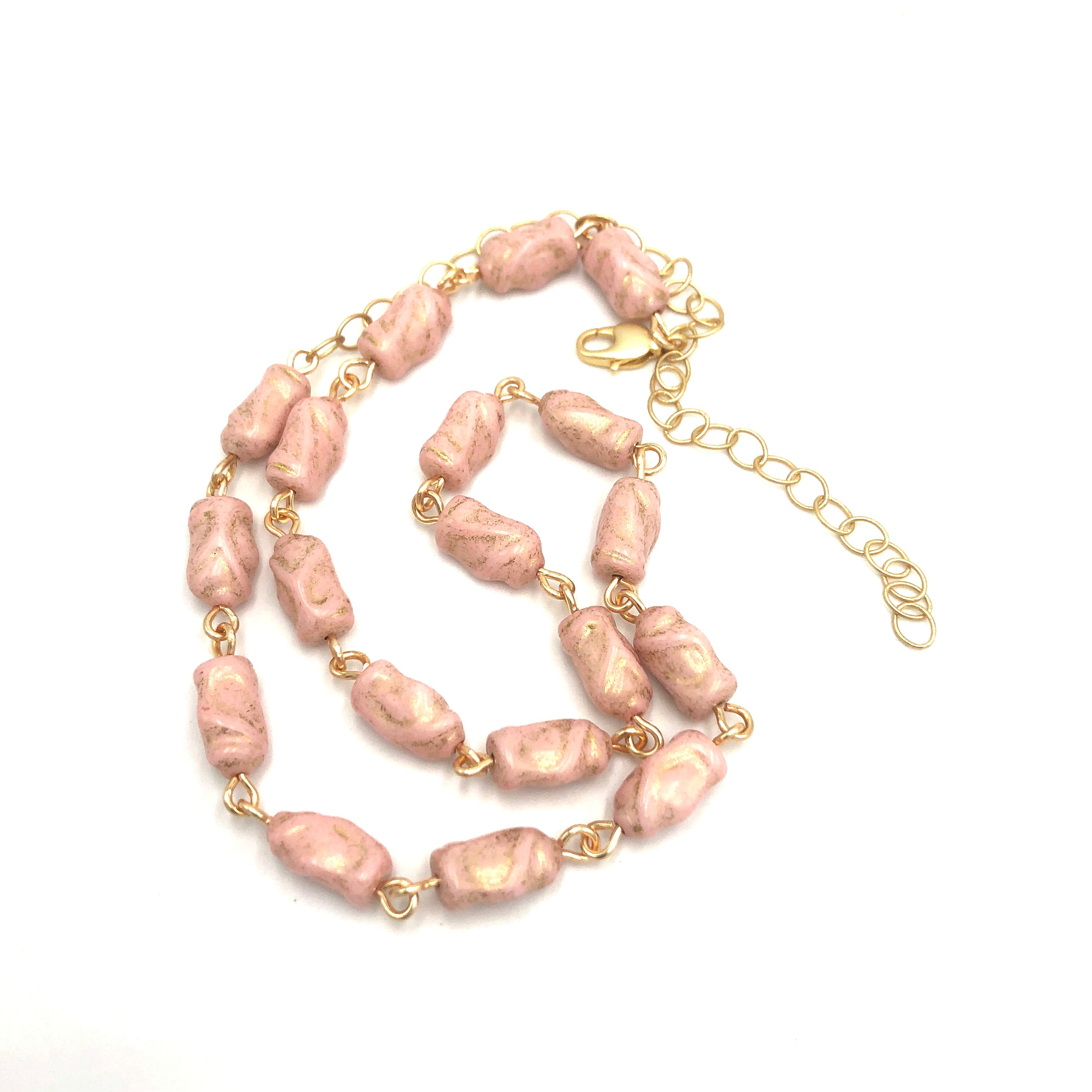 pink hand wired necklace