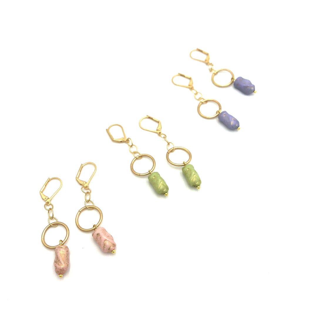 pink, green and purple nugget wrap statement earrings