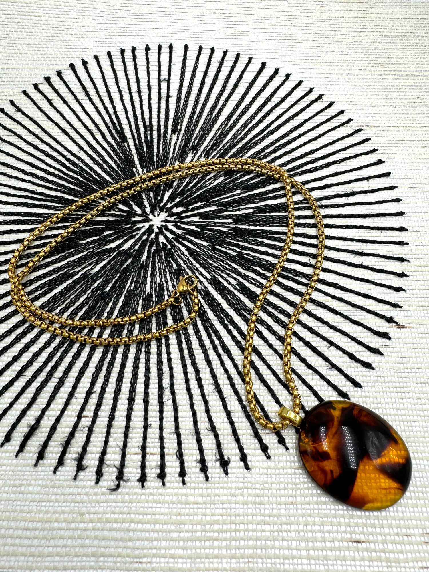 Tortoise &amp; Brass Talisman Chain Necklace
