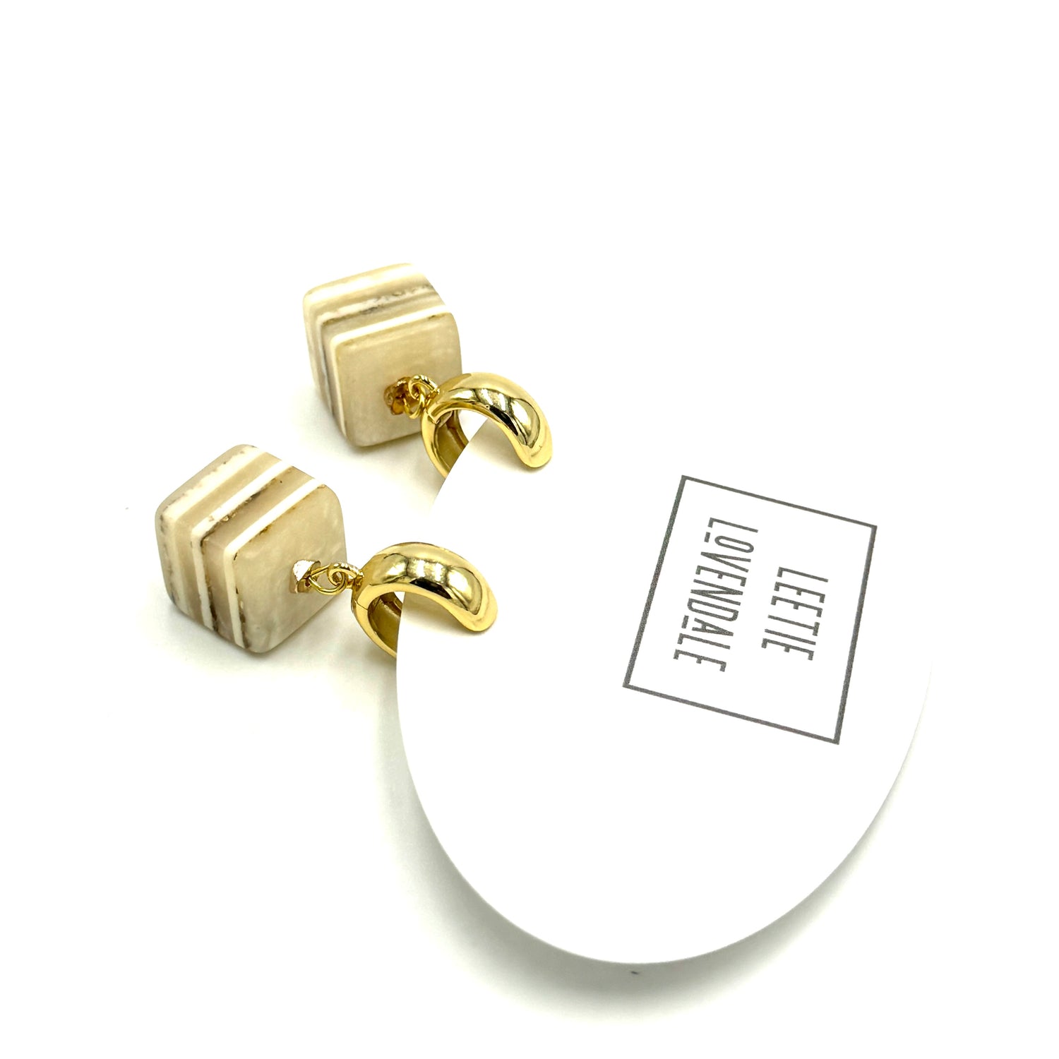 Layered Cube Hoop &amp; Bead Earrings