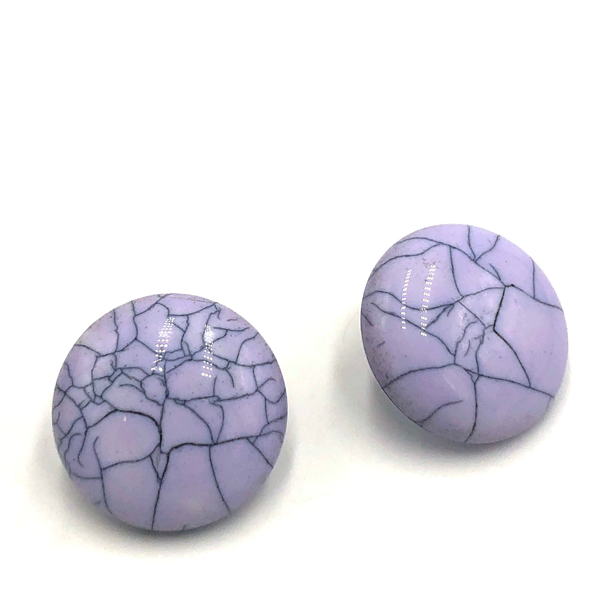 Lilac Crackle Retro Button Stud Earrings