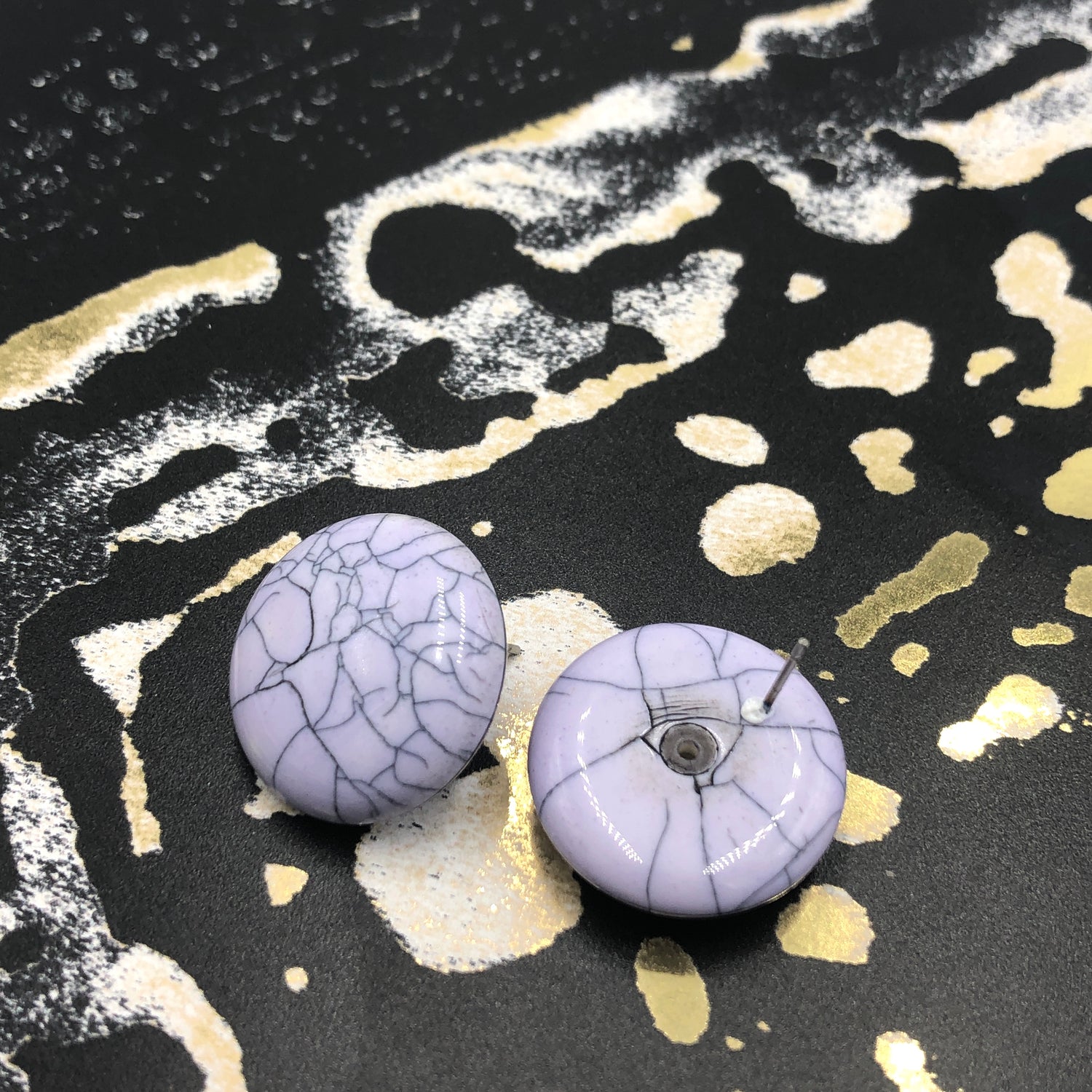 Lilac Crackle Retro Button Stud Earrings