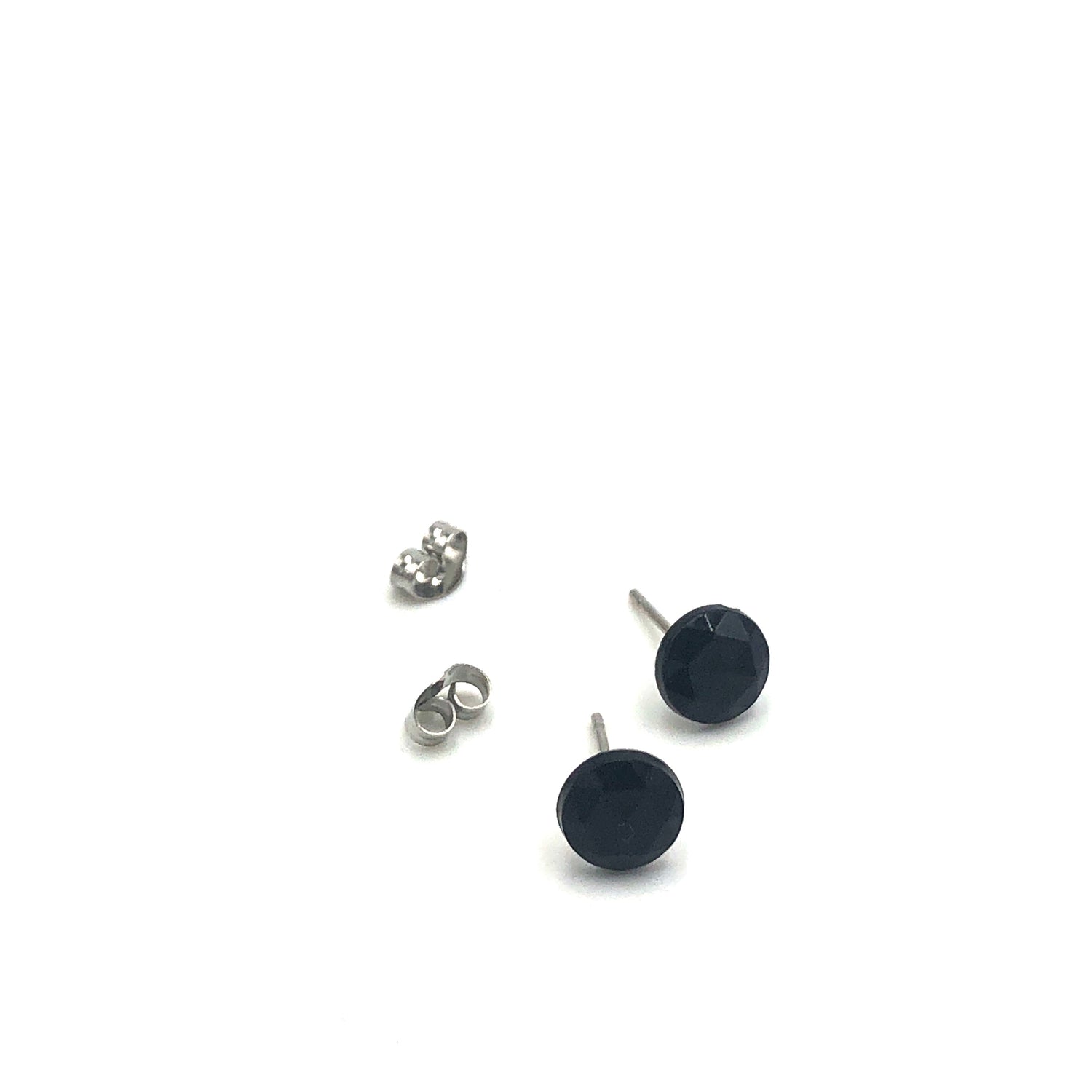Black Faceted Mini Retro Button Stud Earrings