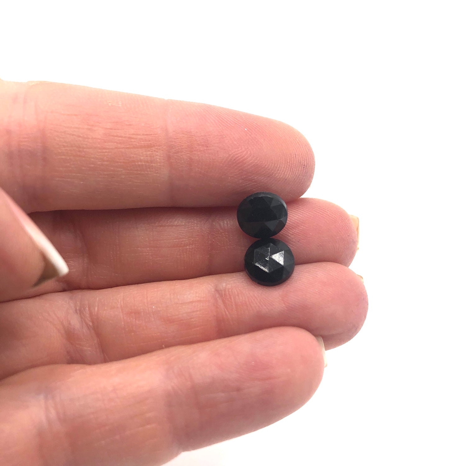 Black Faceted Mini Retro Button Stud Earrings