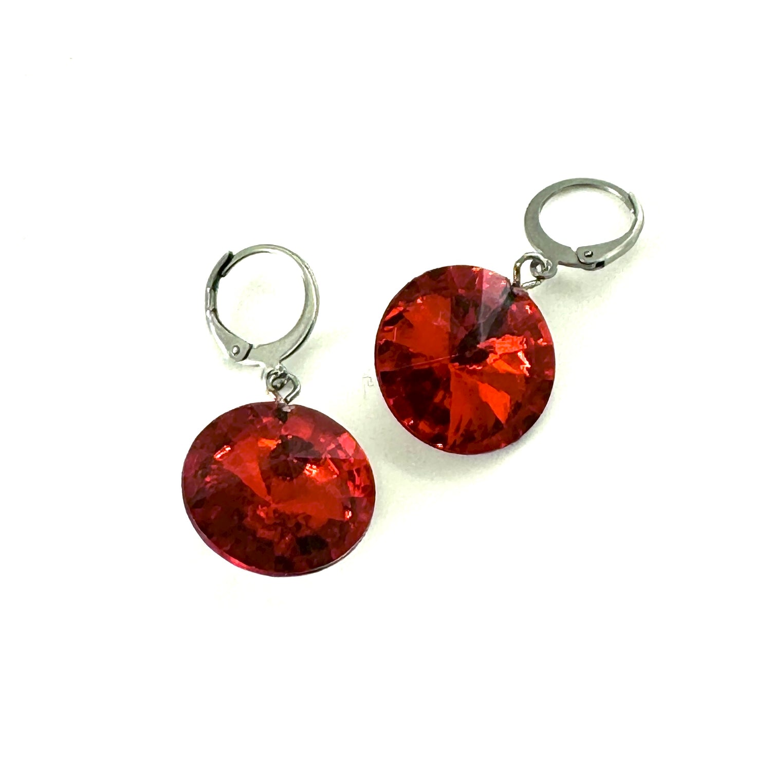 Bright Red Shine On Rivoli Earrings