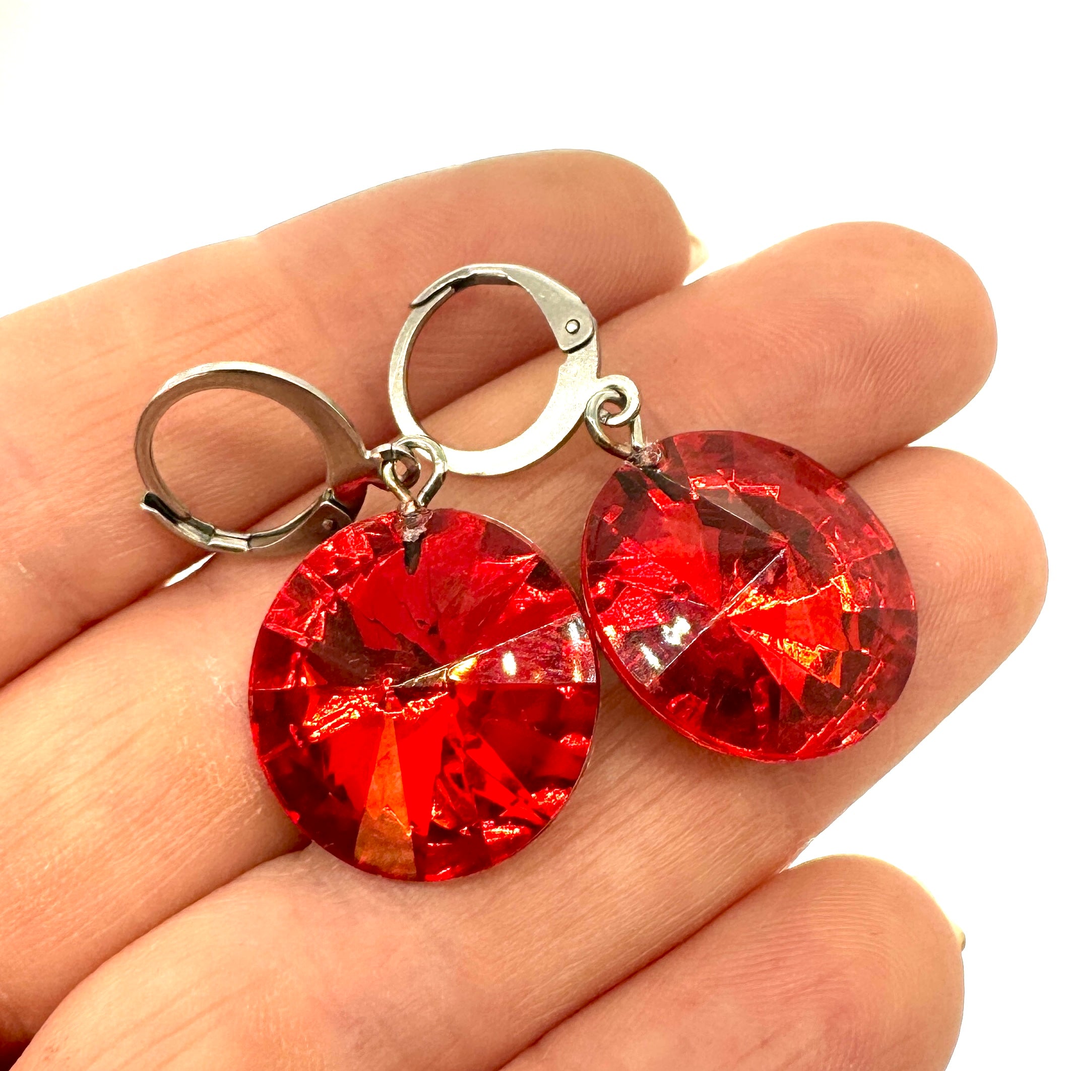 Bright Red Shine On Rivoli Earrings