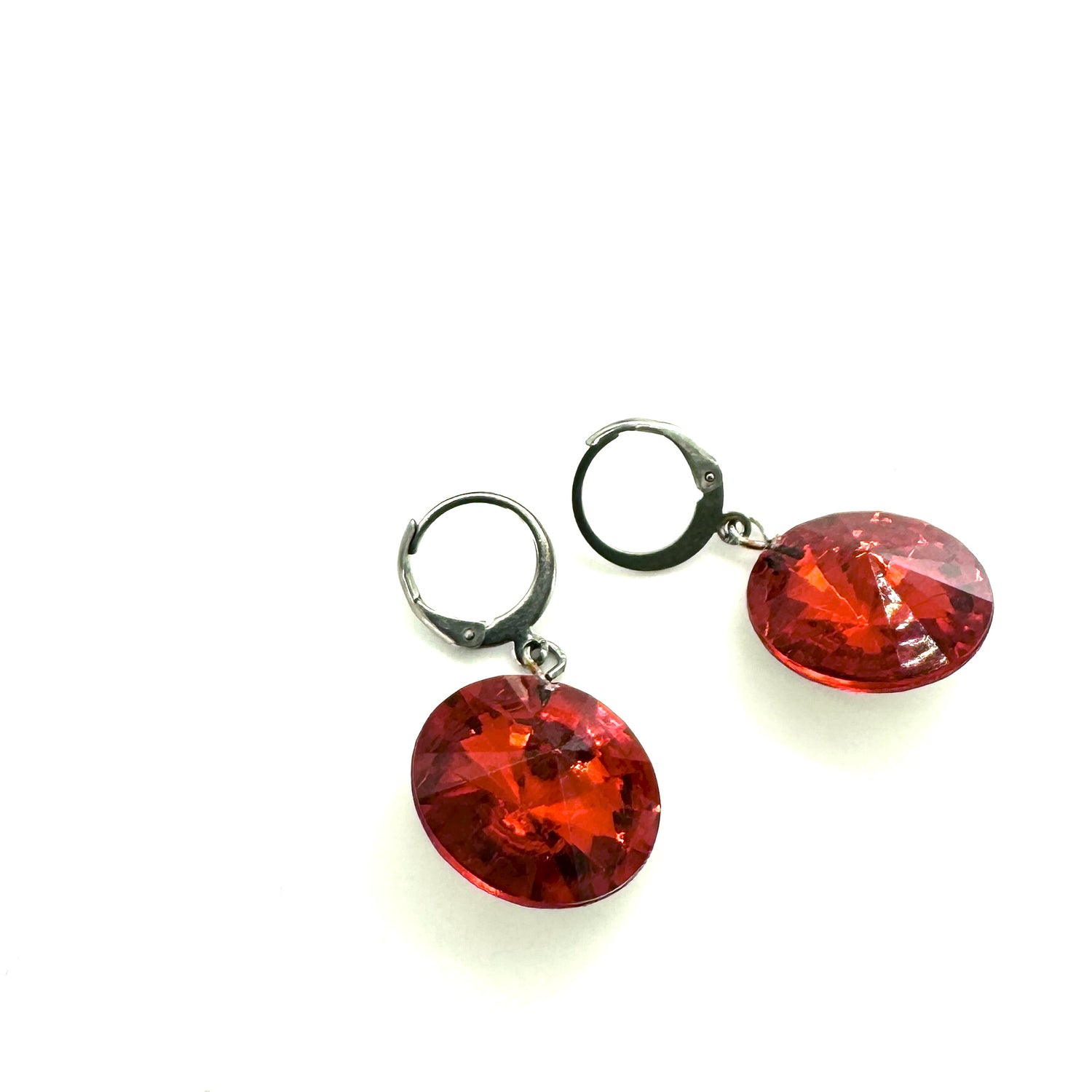 Bright Red Shine On Rivoli Earrings