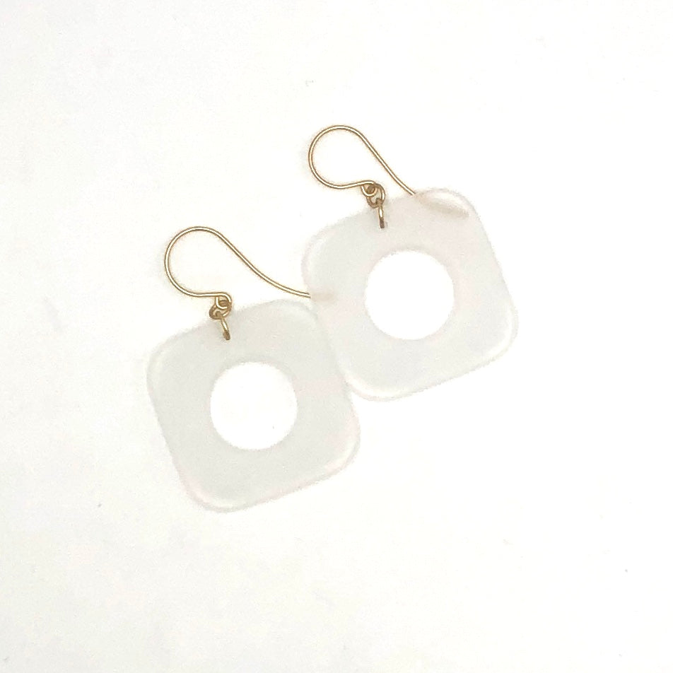 clear frosted square dangle earrings