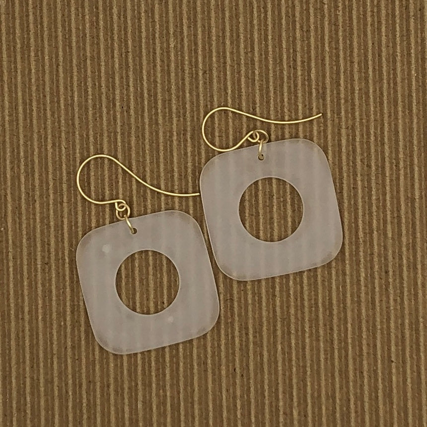 clear frosted  square dangle earrings