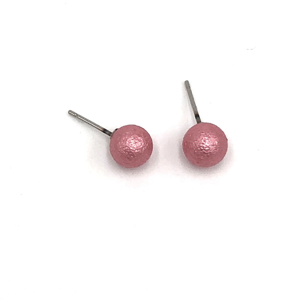 French pink color pitted ball stud earrings