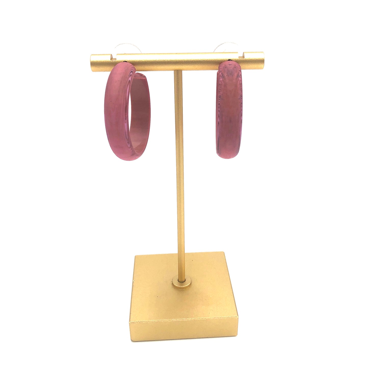 dusty pink marbled pink earrings on gold stand