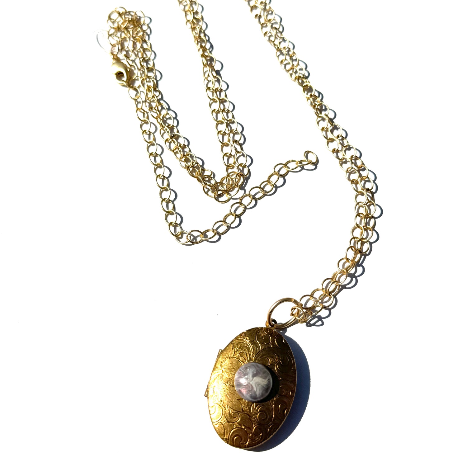 Grey Aurora &amp; Floral Locket Necklace - Long