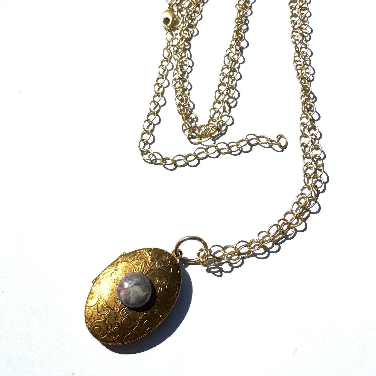 Grey Aurora &amp; Floral Locket Necklace - Long