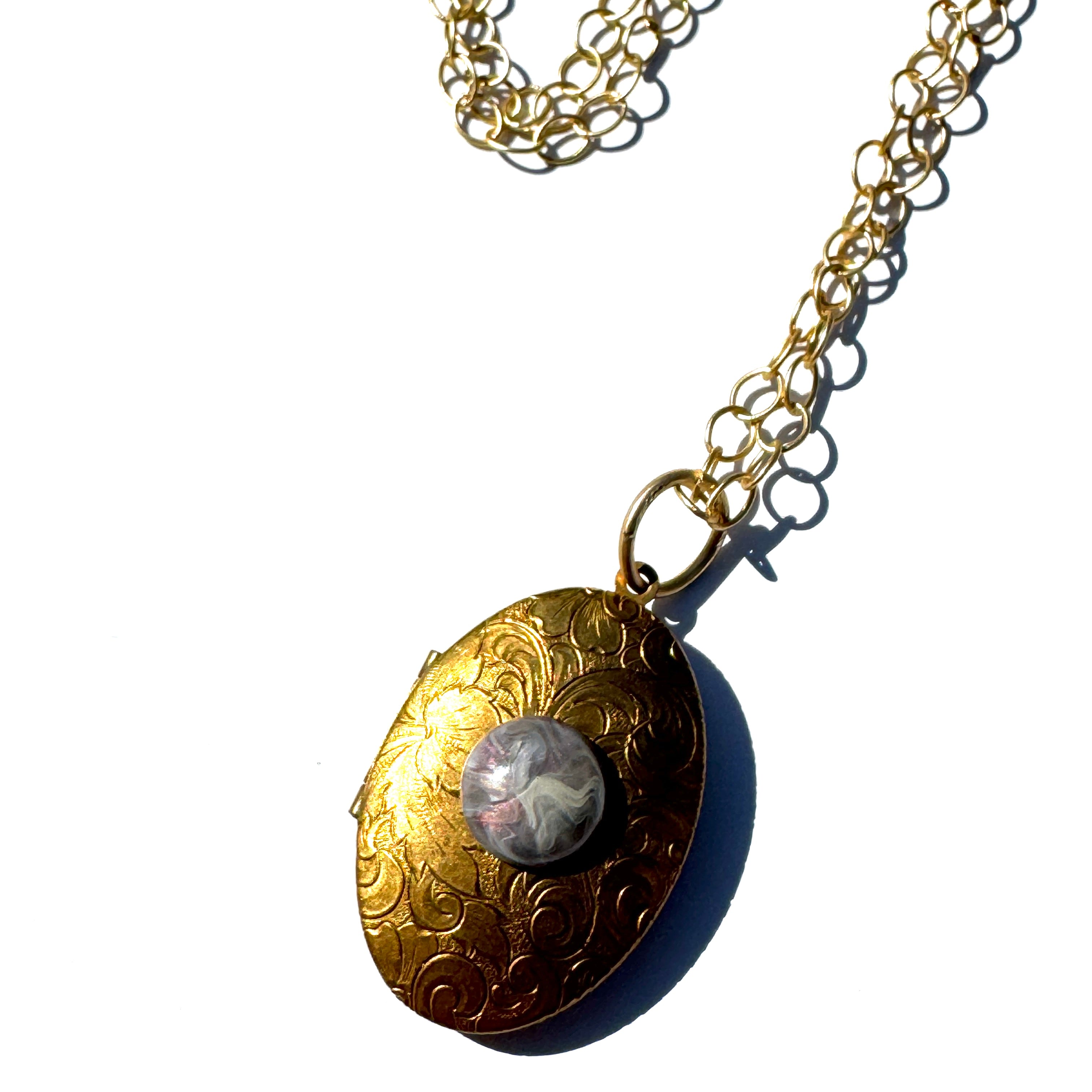 Grey Aurora &amp; Floral Locket Necklace - Long