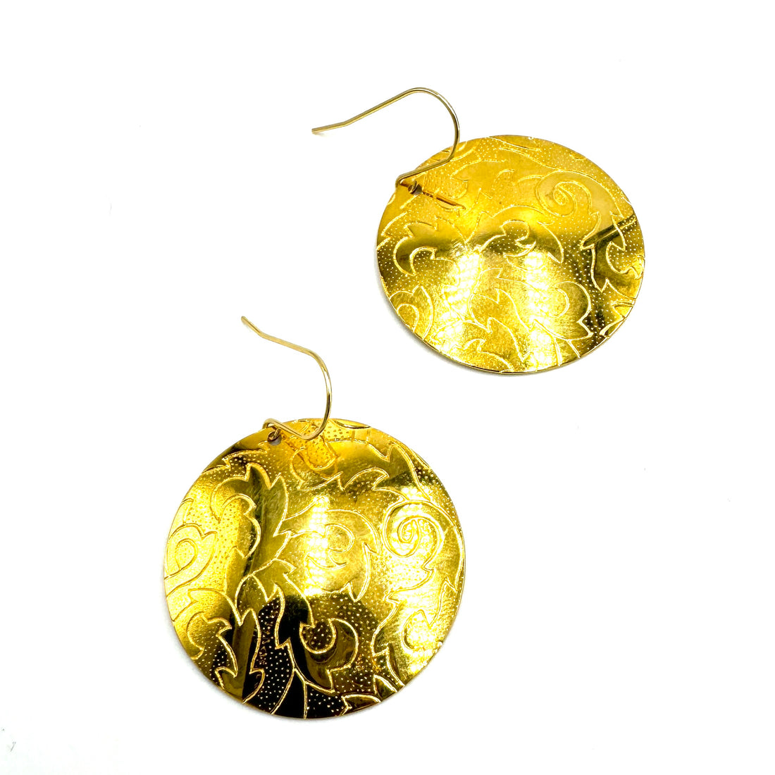 Golden Etched Disc Drop Earrings