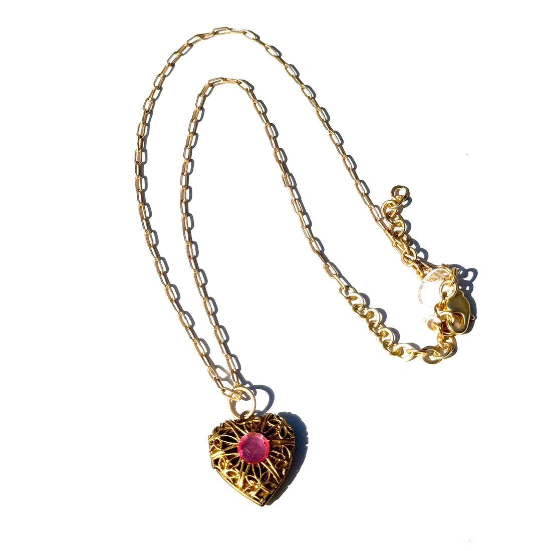 Pink Sparkle &amp; Filigree Heart Locket Necklace - Shortie
