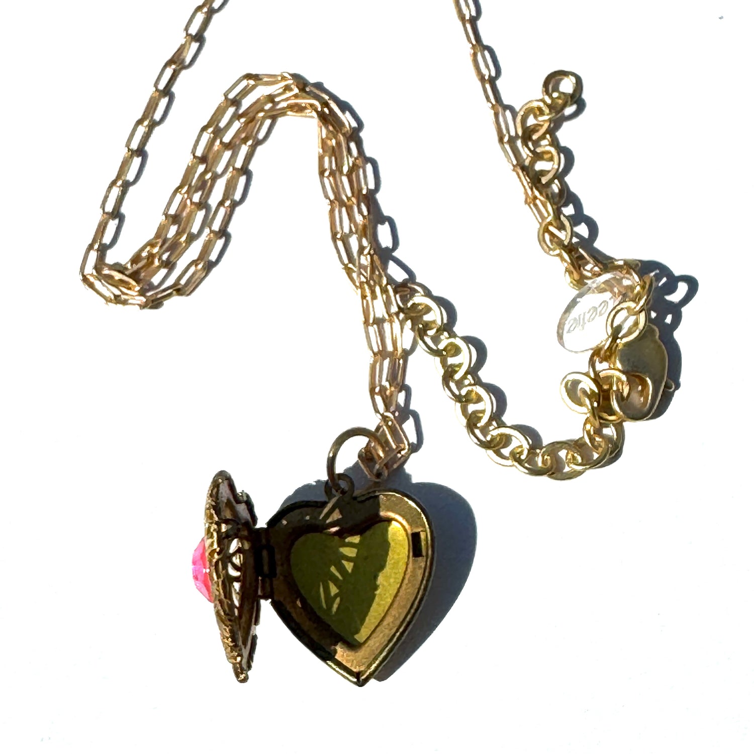 Pink Sparkle &amp; Filigree Heart Locket Necklace - Shortie