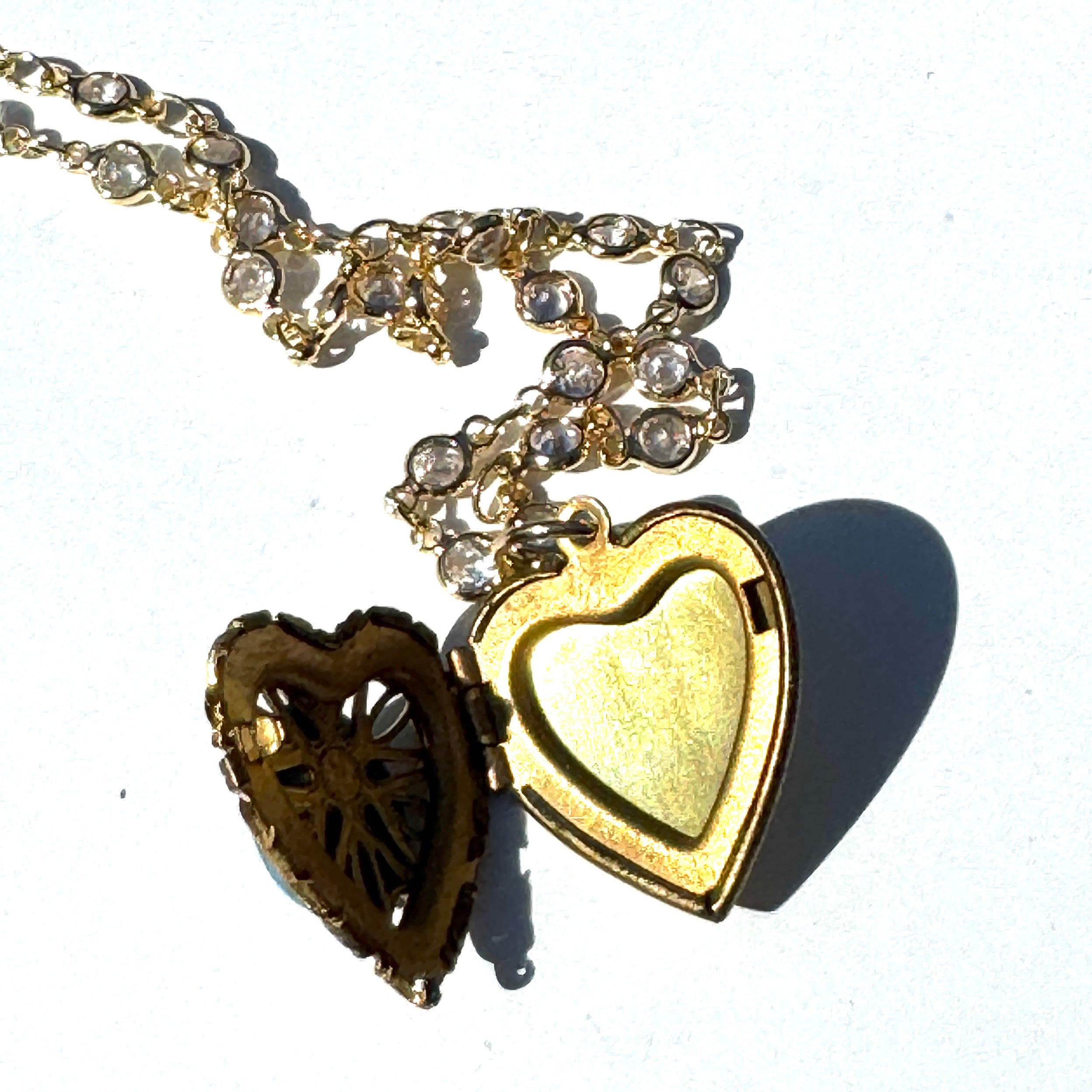 Turquoise Resin &amp; Filigree Heart Locket Necklace - Shortie