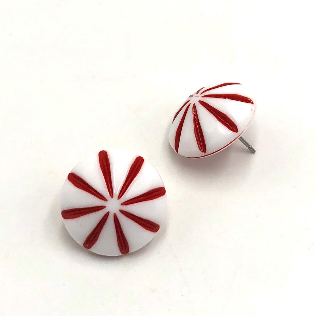 red white button earrings