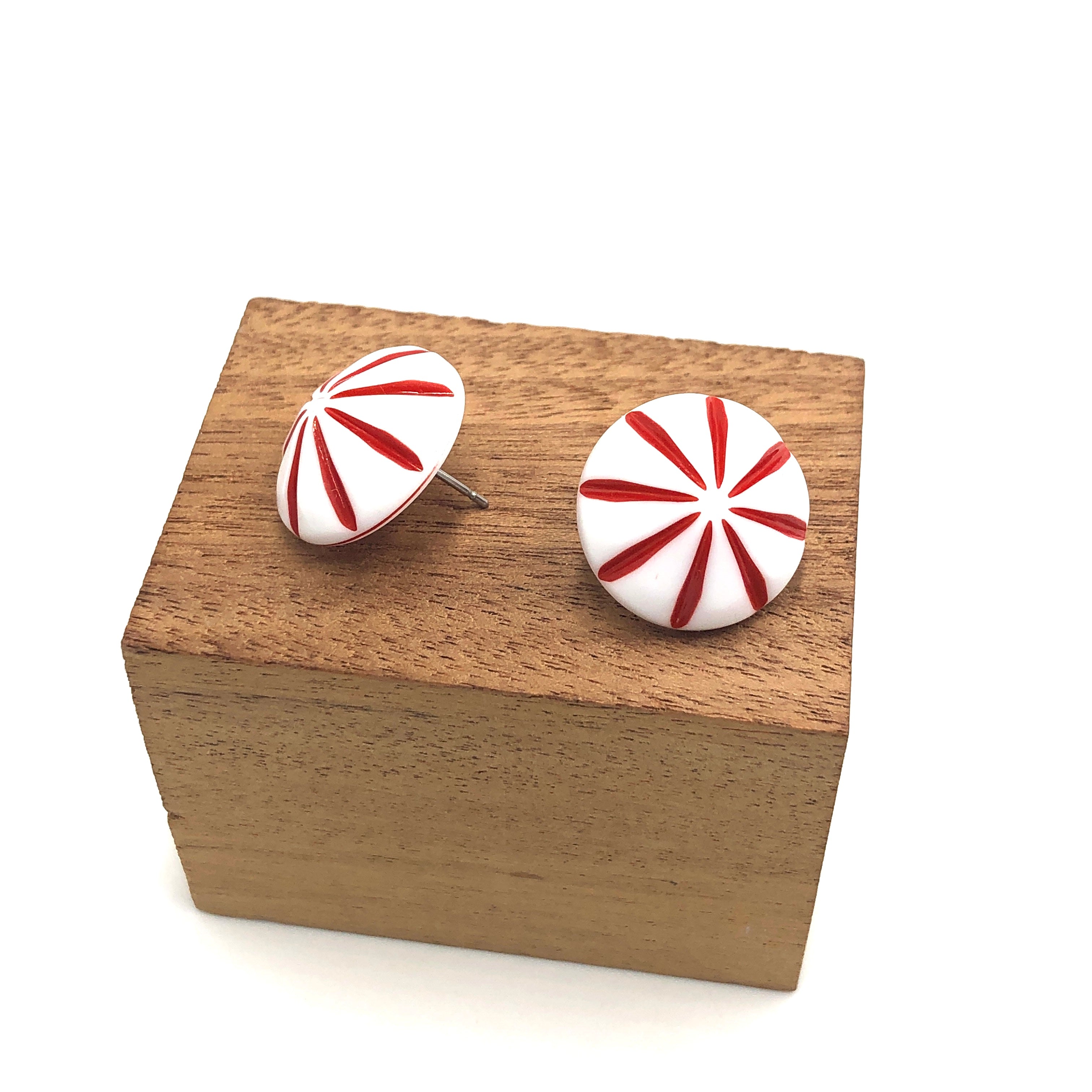 red white stripe button stud earrings