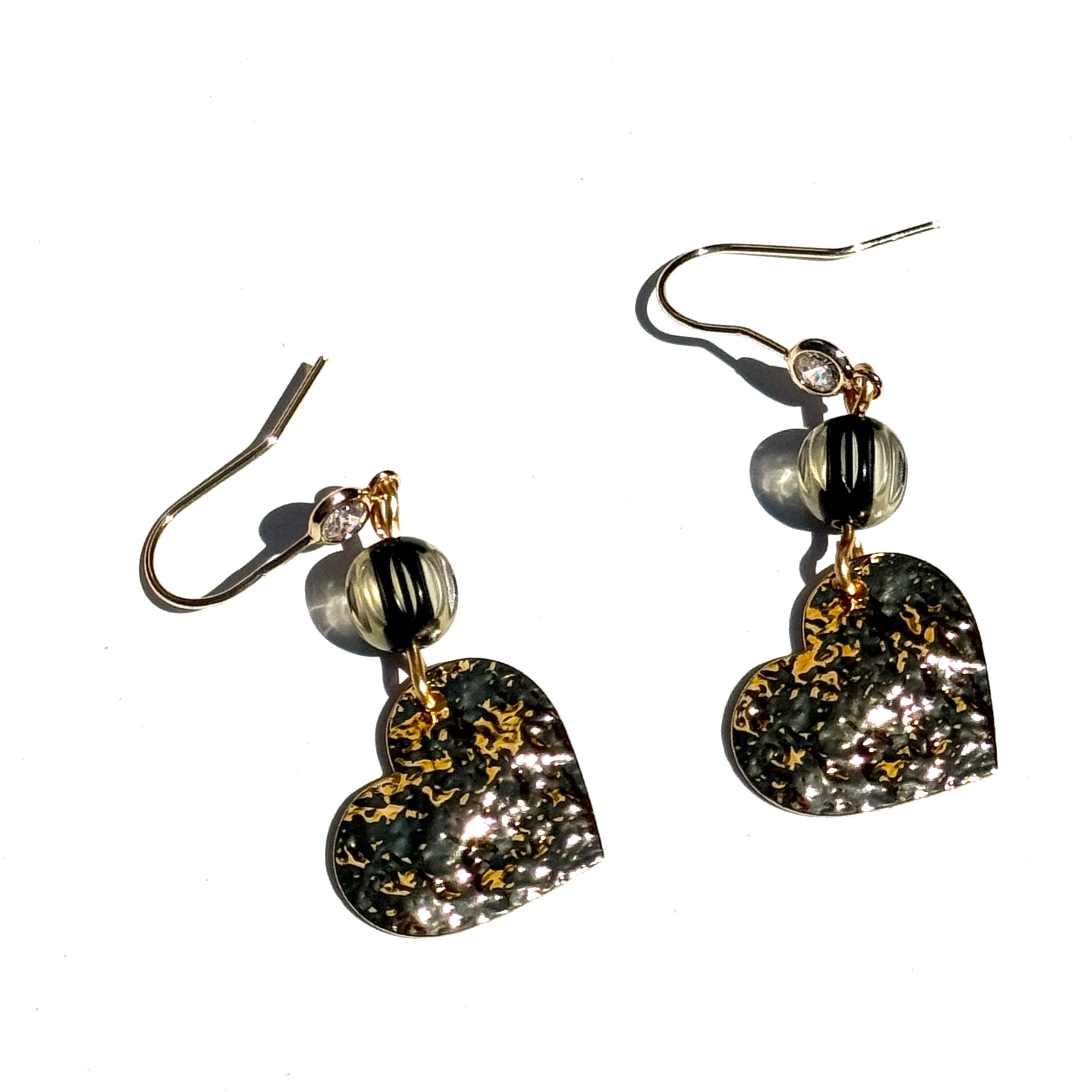 Midnight Gilded Hearts Earrings