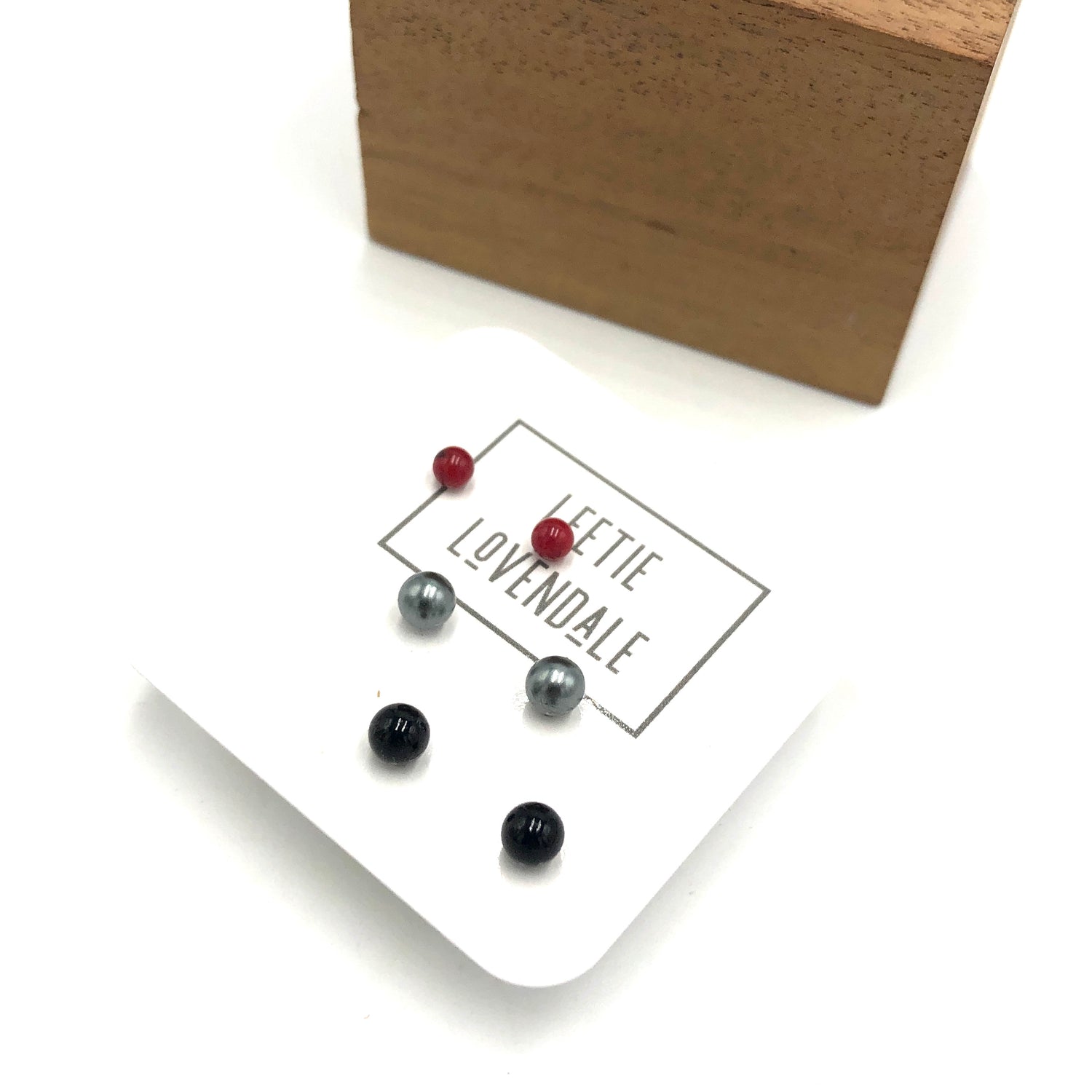Cranberry Grey Pearl &amp; Black Tiny Studs Earrings Set