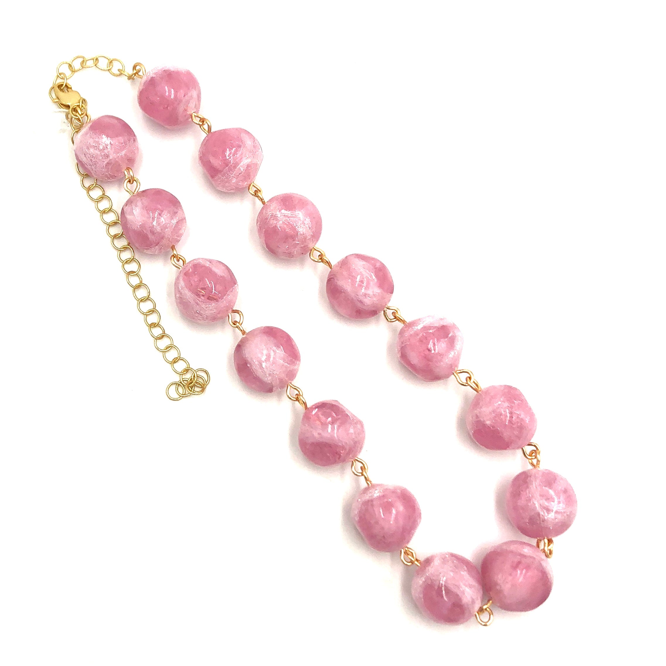 pink hand wired beaded necklace