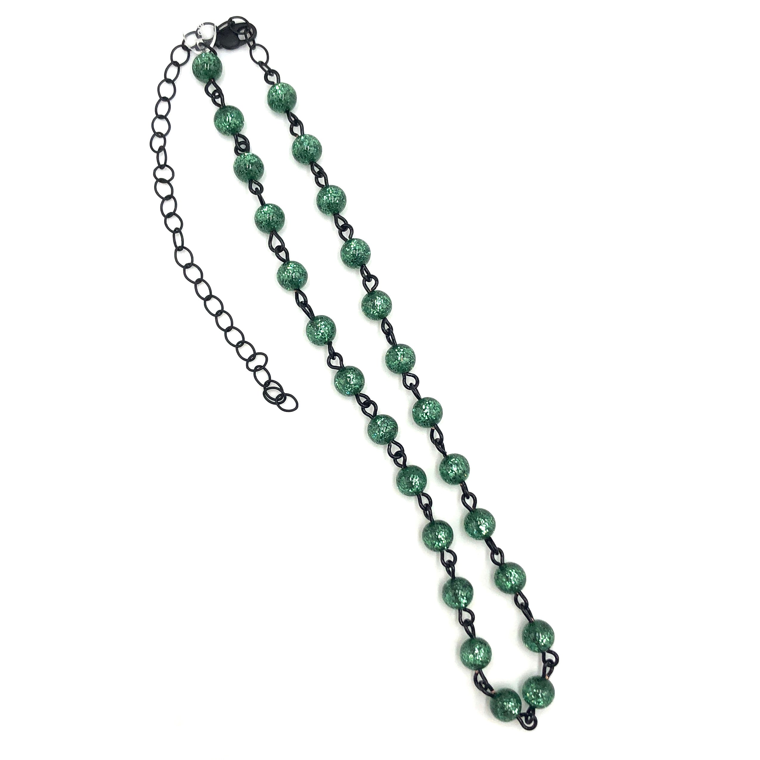 Emerald green glitter beaded hand wired necklace